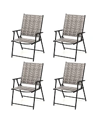 Gymax Set of 4 Folding Chairs w/ Armrests Metal Frame for Garden No Assembly Patio