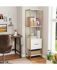 Slickblue Narrow 5-Tier Bookcase with Open Shelves and Storage Drawer