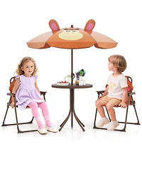 Sugift 4 Pieces Kids Picnic Set with 2 Folding Chairs and Height Adjustable Umbrella