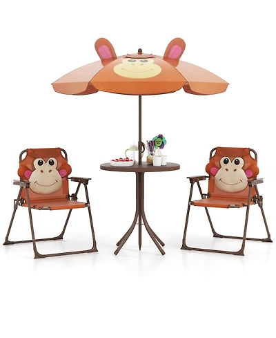 Sugift 4 Pieces Kids Picnic Set with 2 Folding Chairs and Height Adjustable Umbrella