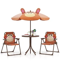 Sugift 4 Pieces Kids Picnic Set with 2 Folding Chairs and Height Adjustable Umbrella