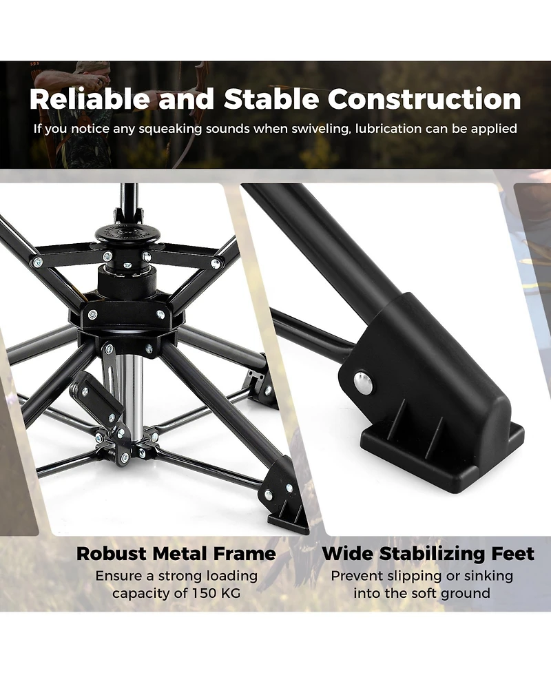 Sugift Folding Camping Stool Swivel Hunting Chair with Anti Sink Feet