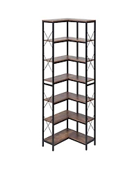 Sugift 7-Tier Corner Bookshelf, 79" Tall, Metal Frame and Wooden Shelves, Industrial