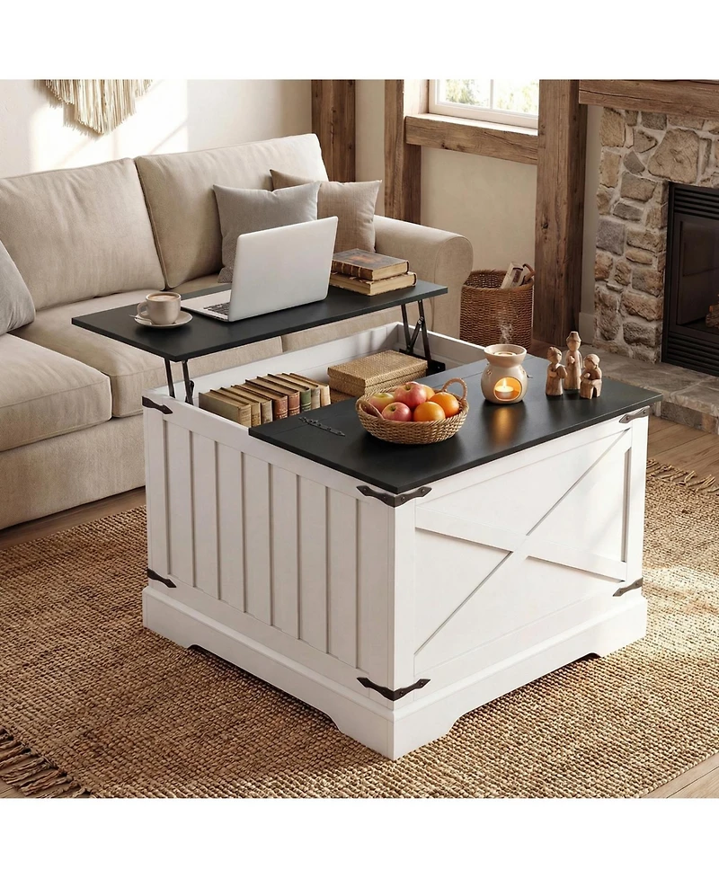 Slickblue Lift Top Coffee Table Farmhouse Hidden Storage Compartment