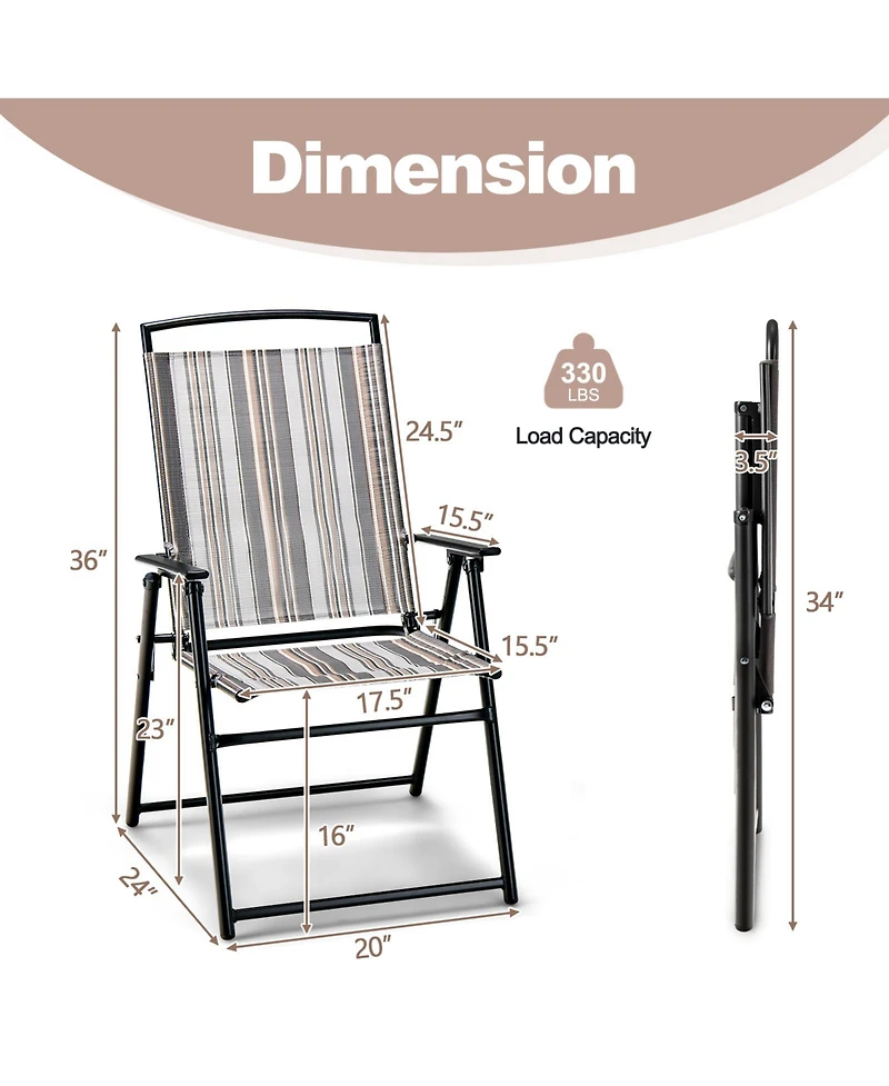 Gymax Set of 4 Portable Folding Sling Chairs Dining Armrest Backrest Outdoor Patio