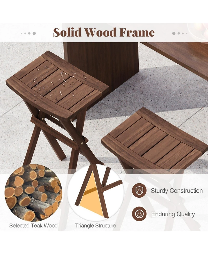 Gouun Backless Folding Counter Height Bar Stools Set of 2 with Teak Wood Frame and Saddle Seat