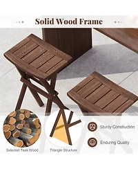 Gouun Backless Folding Counter Height Bar Stools Set of 2 with Teak Wood Frame and Saddle Seat