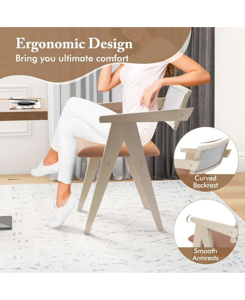 Gouun Mid Century Wooden Accent Chairs Set of 2 with Leathaire Cushions