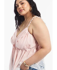 June & Vie Women's Lace-Trim Satin Camisole Top