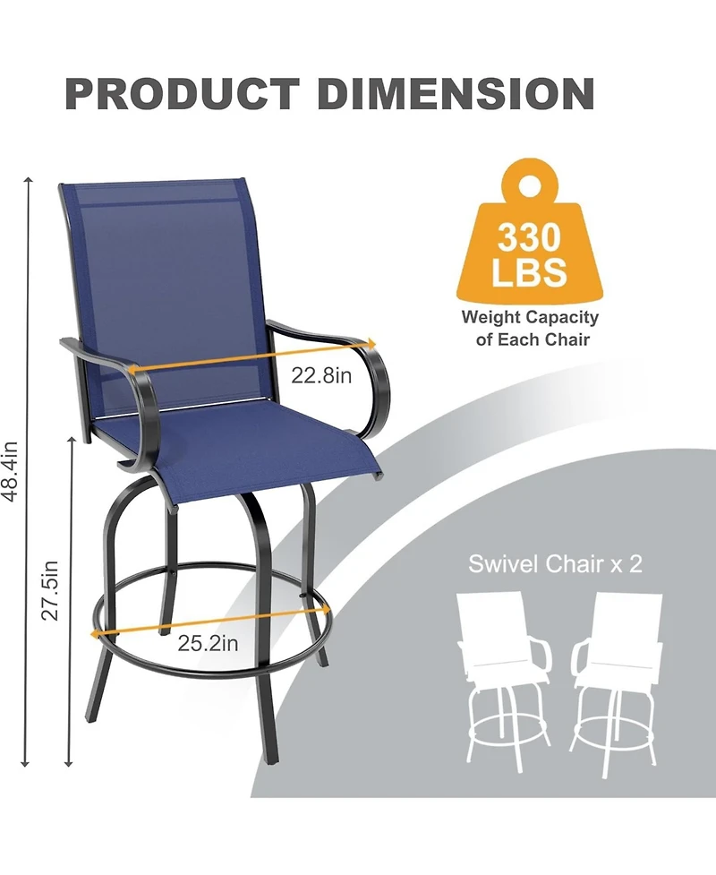 gaomon 2 Piece Outdoor Swivel Bar Chairs, Patio High Swivel Bar Stools, All Weather High Back and Armrest Patio Chairs, Outdoor Rotating BarChair