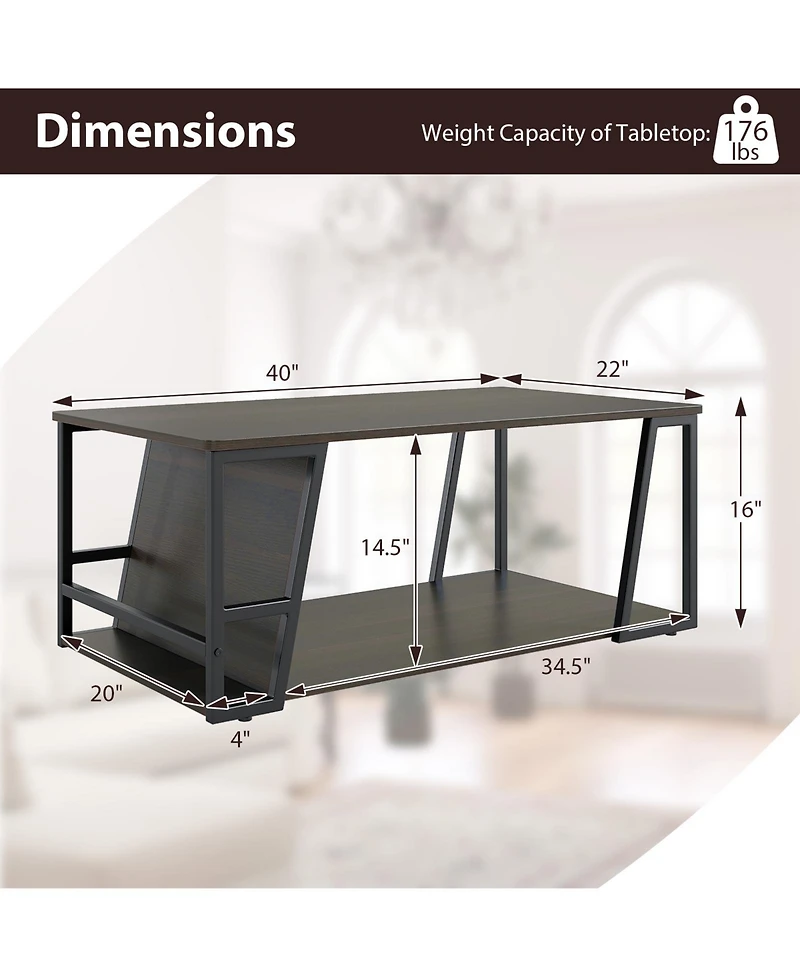 Slickblue Industrial Coffee Table 2 Tier with Storage Shelf Rectangle