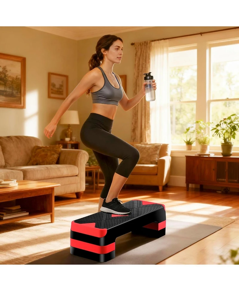 Zeny 26.5 inch Aerobic Step Platform with 4 Step Risers, Height Adjustable Exercise Stepper for Home Gym Workouts