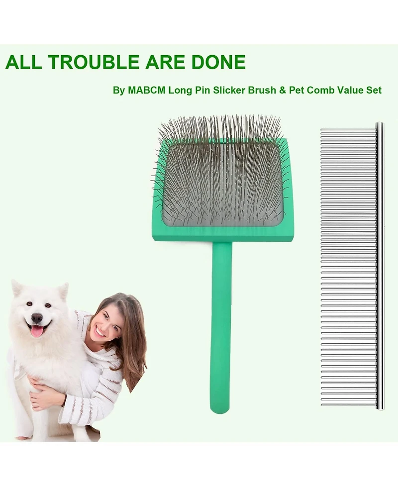 Aronkl Curved Slicker Brush for Long Haired Dogs Soft Round Pins Beech Wood Handle