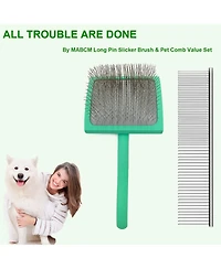 Aronkl Curved Slicker Brush for Long Haired Dogs Soft Round Pins Beech Wood Handle