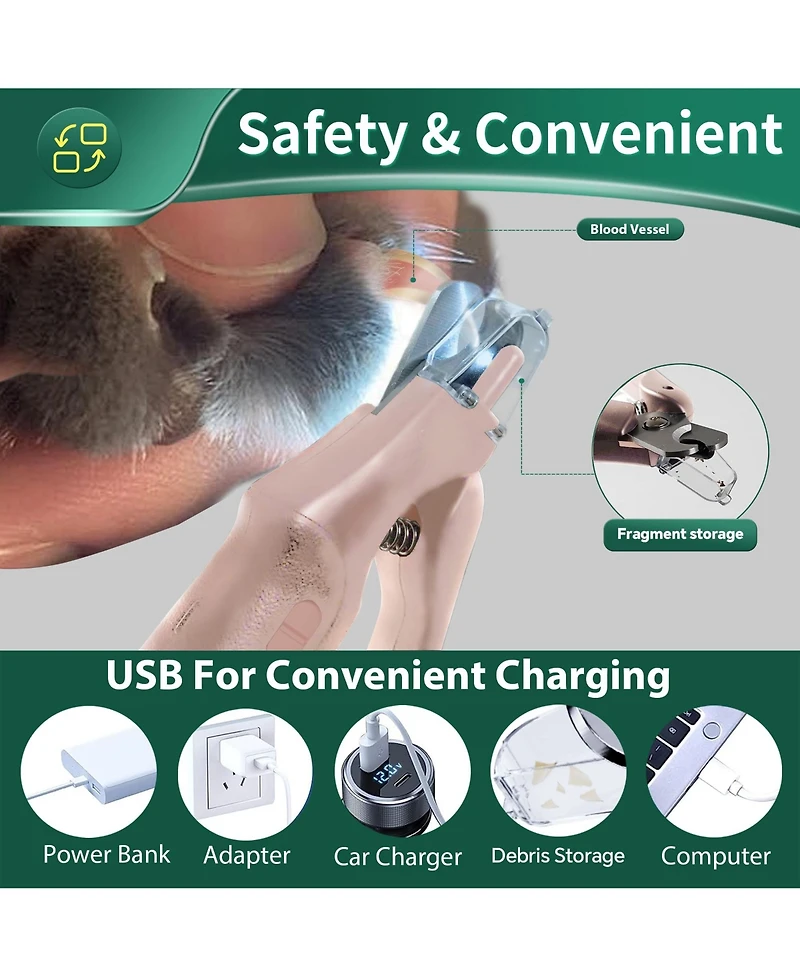 Aronkl 2 in 1 Pet Nail Clipper Grinder with Led Lights Quick Sensor Safety Guard Usb Rechargeable Low Noise for Dogs Cats