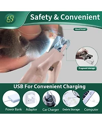 Aronkl 2 in 1 Pet Nail Clipper Grinder with Led Lights Quick Sensor Safety Guard Usb Rechargeable Low Noise for Dogs Cats