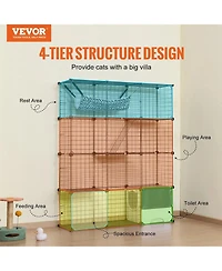Zeus & Ruta Large 4 Tier Cat Cage with Detachable Metal Wire, Litter Box, Hammock, Ramp, Indoor Outdoor Crate for Kittens