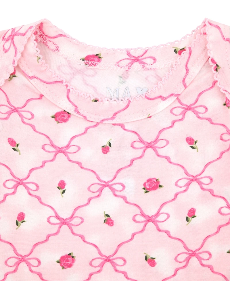 Max & Olivia Baby Girls' Printed Long-Sleeve Gown and Hat, 2-Piece Set