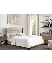 Boyel Living High Back Upholstered Bed Frame with Studded Detail Platform Bed with Solid Wood Frame Soft Fabric