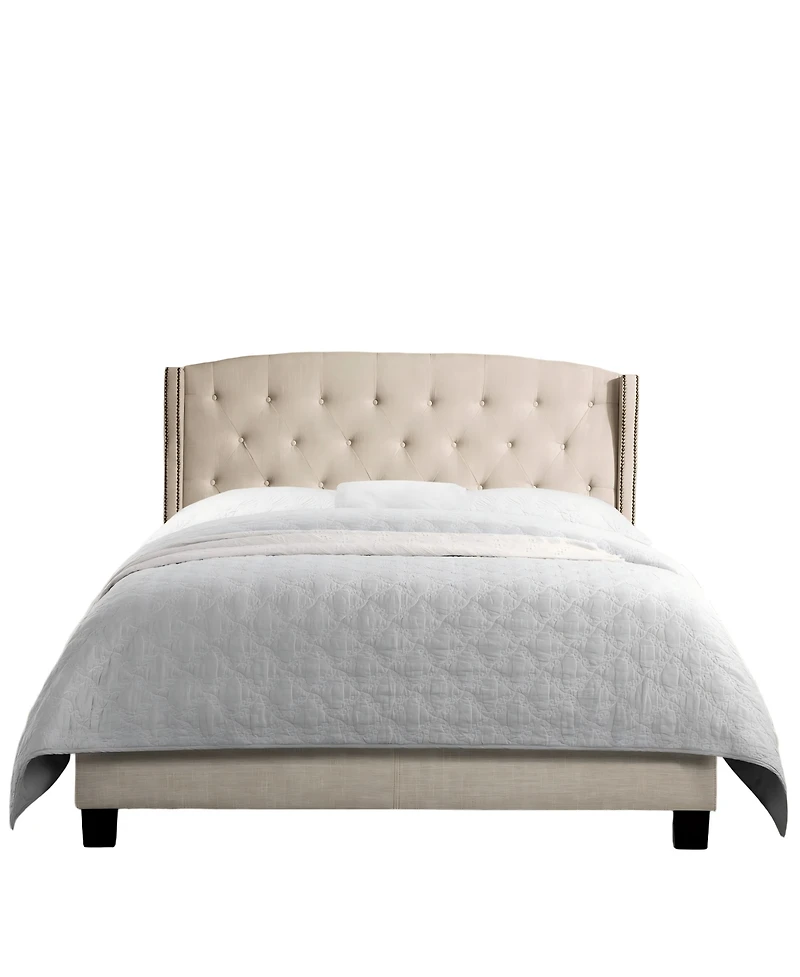 Boyel Living High Back Upholstered Bed Frame with Studded Detail Platform Bed with Solid Wood Frame Soft Fabric