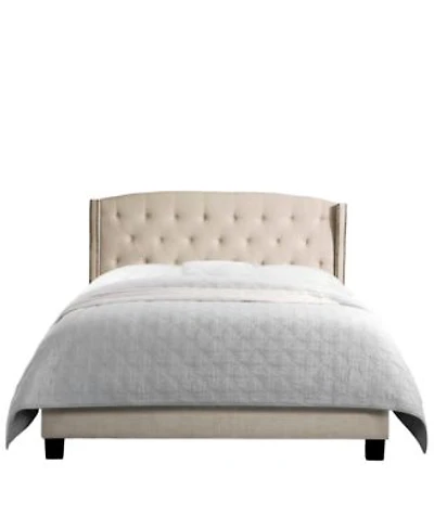 Boyel Living High Back Upholstered Bed Frame with Studded Detail Platform Bed with Solid Wood Frame Soft Fabric