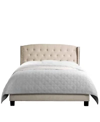 Boyel Living High Back Upholstered Bed Frame with Studded Detail Platform Bed with Solid Wood Frame Soft Fabric