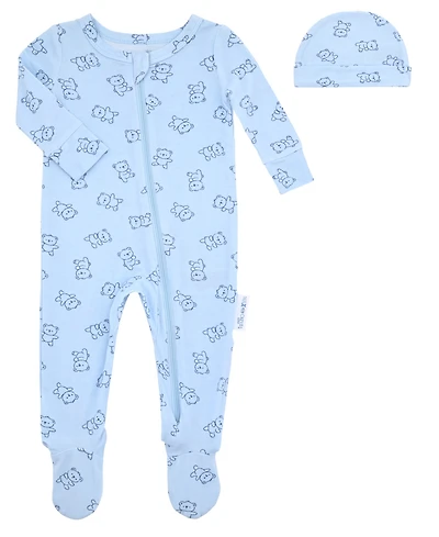 Max & Olivia Baby Boys' Bear Ribbed Round Neck Footie Sleep Play and Hat, 2-Piece Set
