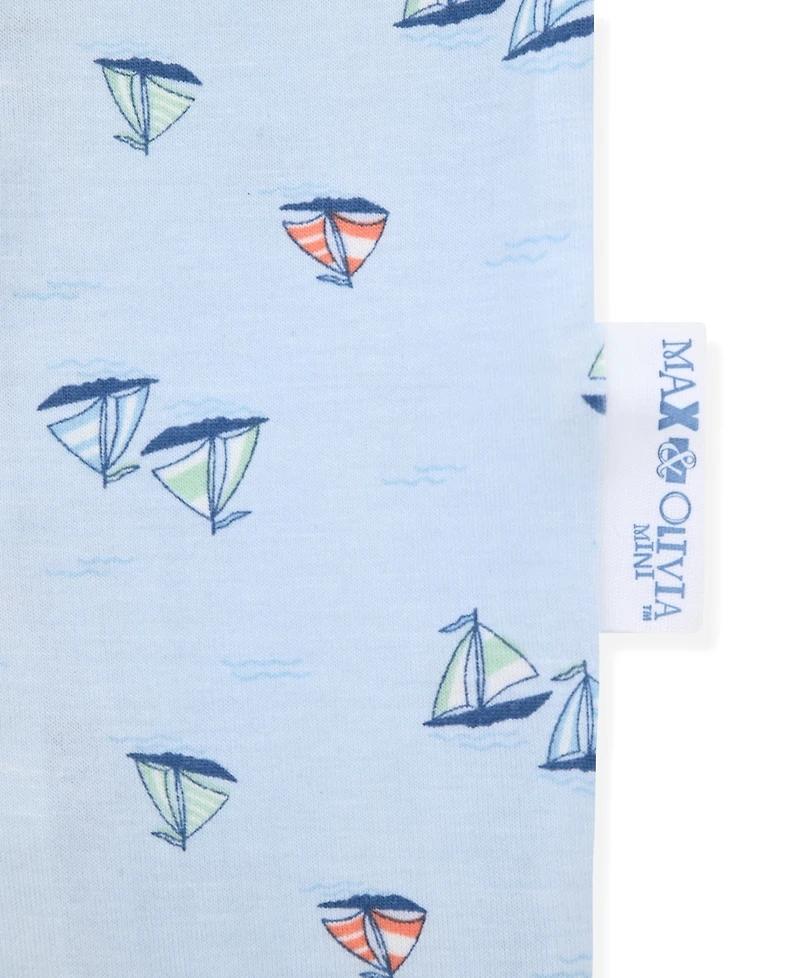 Max & Olivia Boys' 12M-5T Sail Boat Crewneck Top and Pants Sleep Play, 3-Piece Set