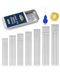 Gnuadz 35pieces Large Eye Sewing Needles Handsewing Leather Embroidery Thread Stainless Steel Yarn Knitting Threader Thimble Crafts Repair Quilting