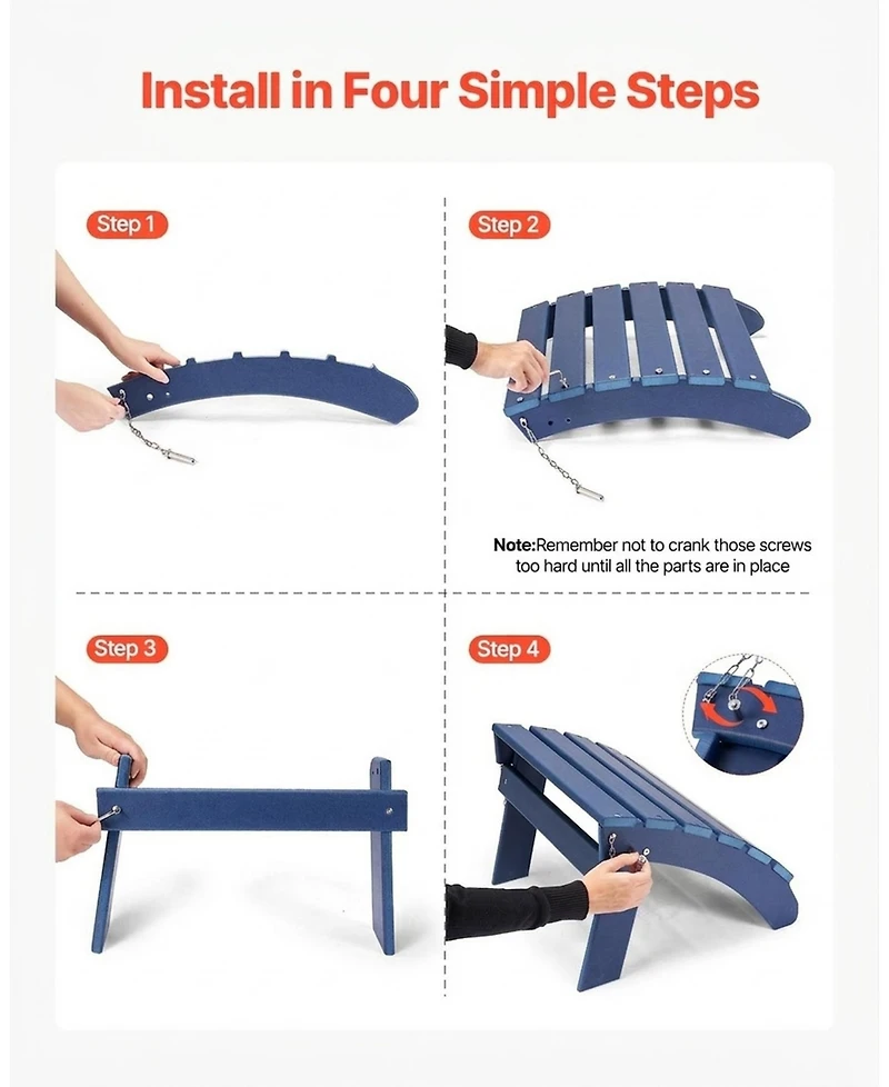 Sugift Set of 2 Adirondack Ottomans 18.7L x 18.9W in Hdpe Weather-Resistant Foldable