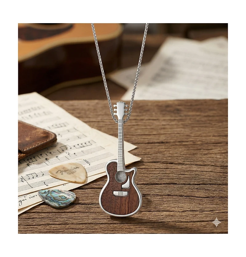 Metallo Stainless Steel Wood Inlay Guitar Necklace