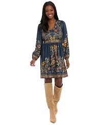 London Times Petite Printed V-Neck Mini Dress
