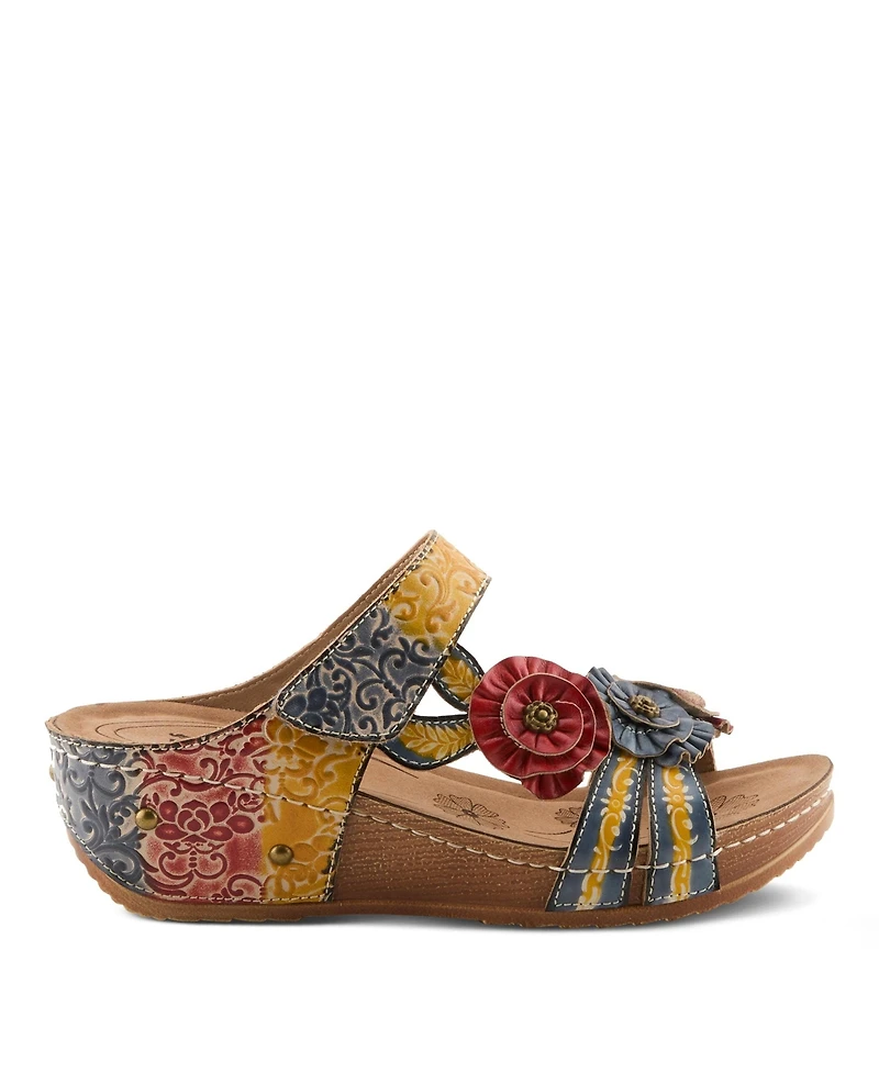 L'Artiste Women's Ohsosweet Floral Leather Wedge with Soft Cushioned Insole