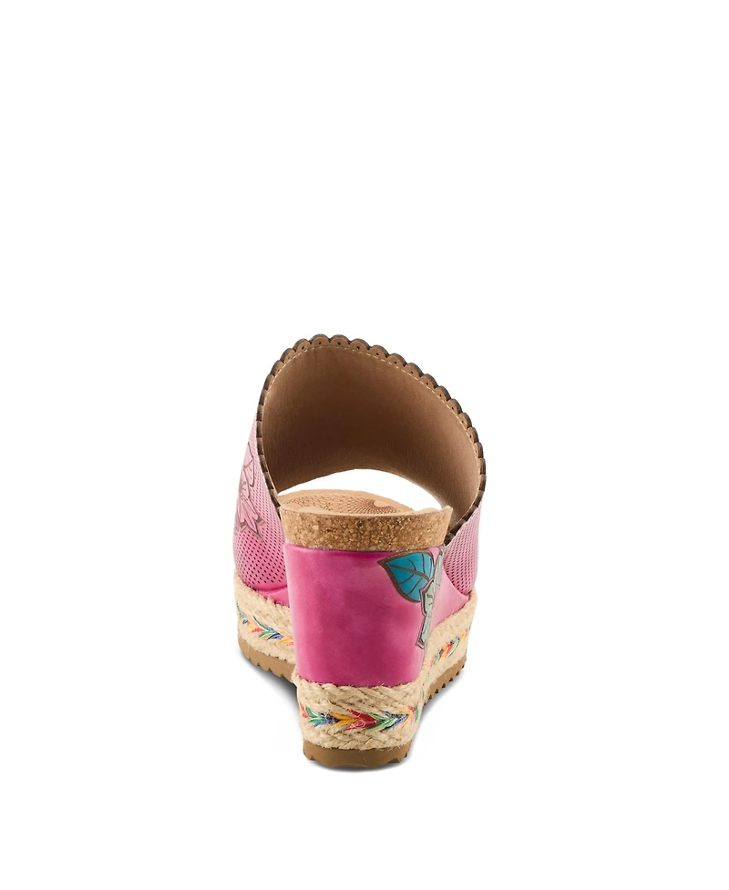 L`Artiste Women's Delraybeach Wedge Sandal with Hand-painted Comfort Design