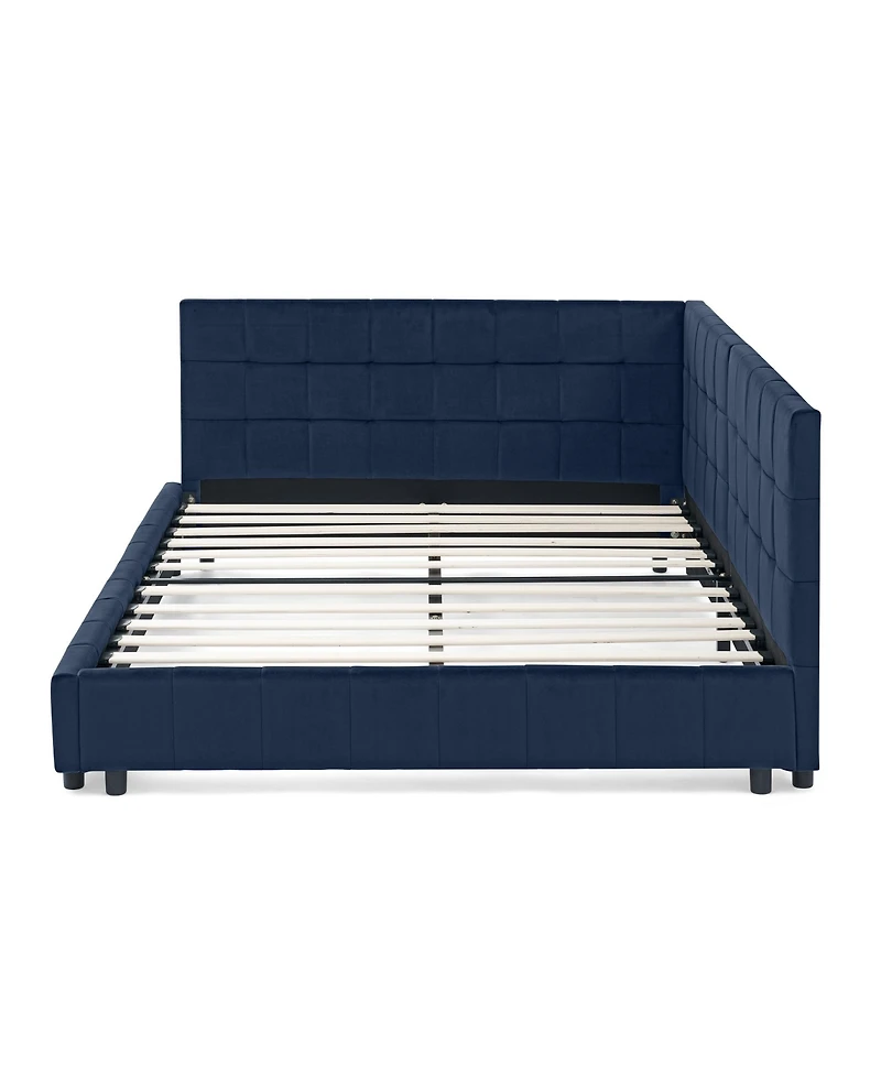 Flynama Full Size Velvet Tufted Daybed Backrest Armrest Dark blue