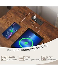 Sugift Record Player Stand with Storage Shelf and Charging Station