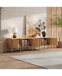 sumyeg 70 inch Modern Cabinet Tv Stand with Rattan Doors Media Console with Storage Space & Cable Holes