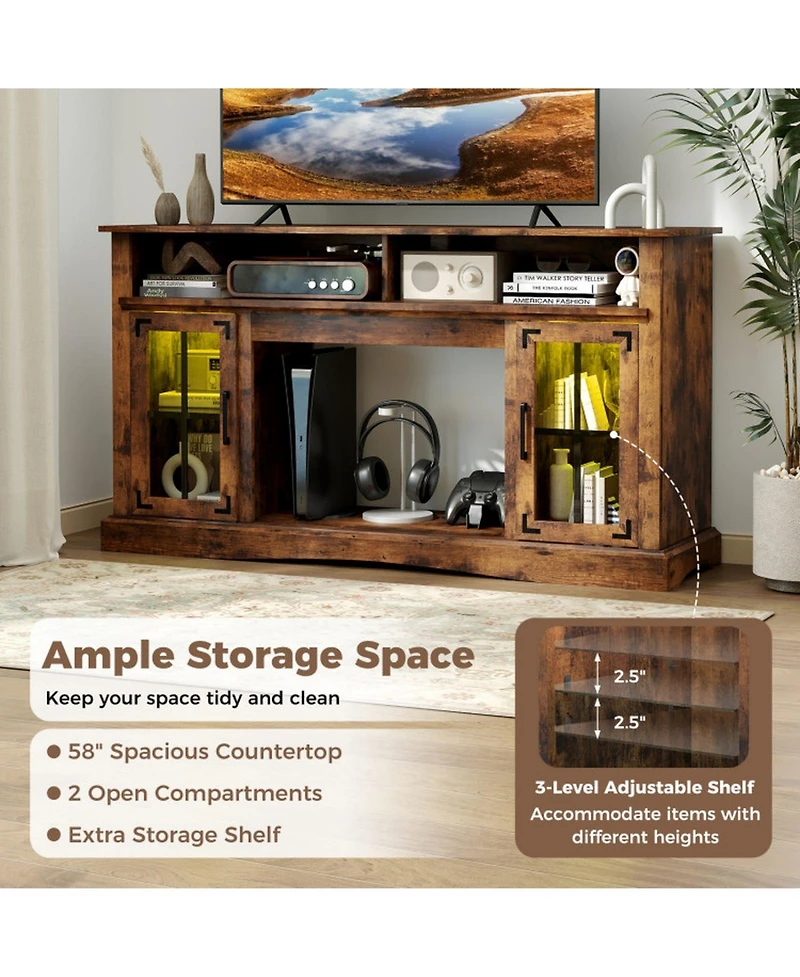 Gouun 58 in Tv Stand with Rgb Led Lighting and Adjustable Glass Shelves