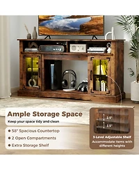 Gouun 58 in Tv Stand with Rgb Led Lighting and Adjustable Glass Shelves