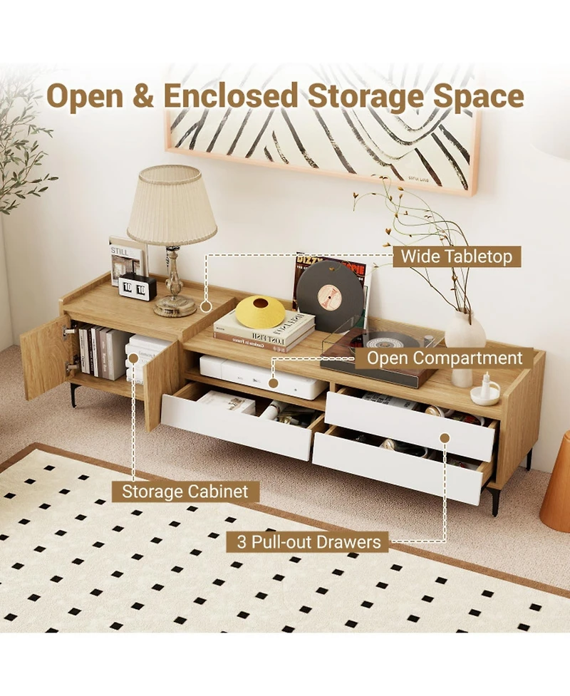 Gouun 71 in Mid-Century Entertainment Center with Drawers and Storage Cabinet