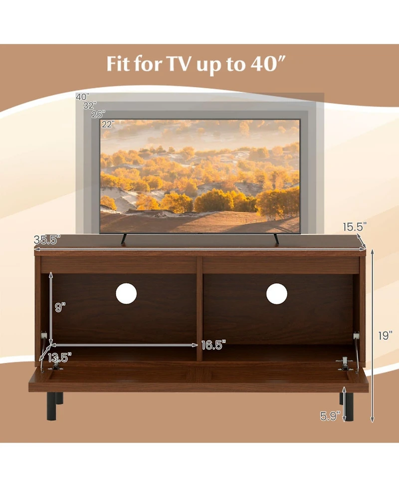 Gouun Mid-Century Fluted Tv Console with Hidden Compartments and Metal Legs