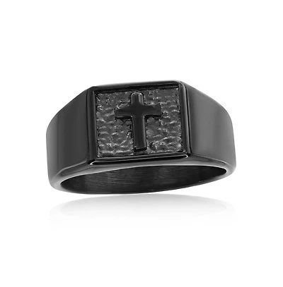Metallo Steel Pebbled Cross Ring
