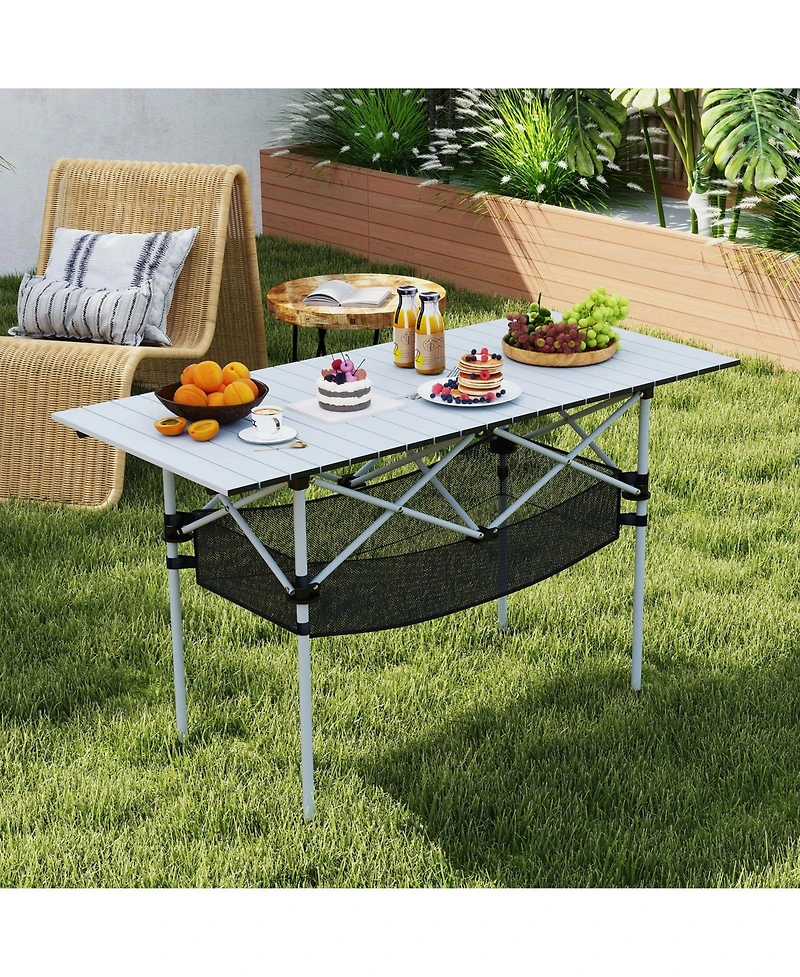 Gouun Portable Roll-Up Aluminum Camping Table with Mesh Basket