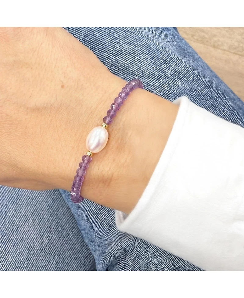 The Lovery Amethyst Bead Pearl Bracelet 14k Gold