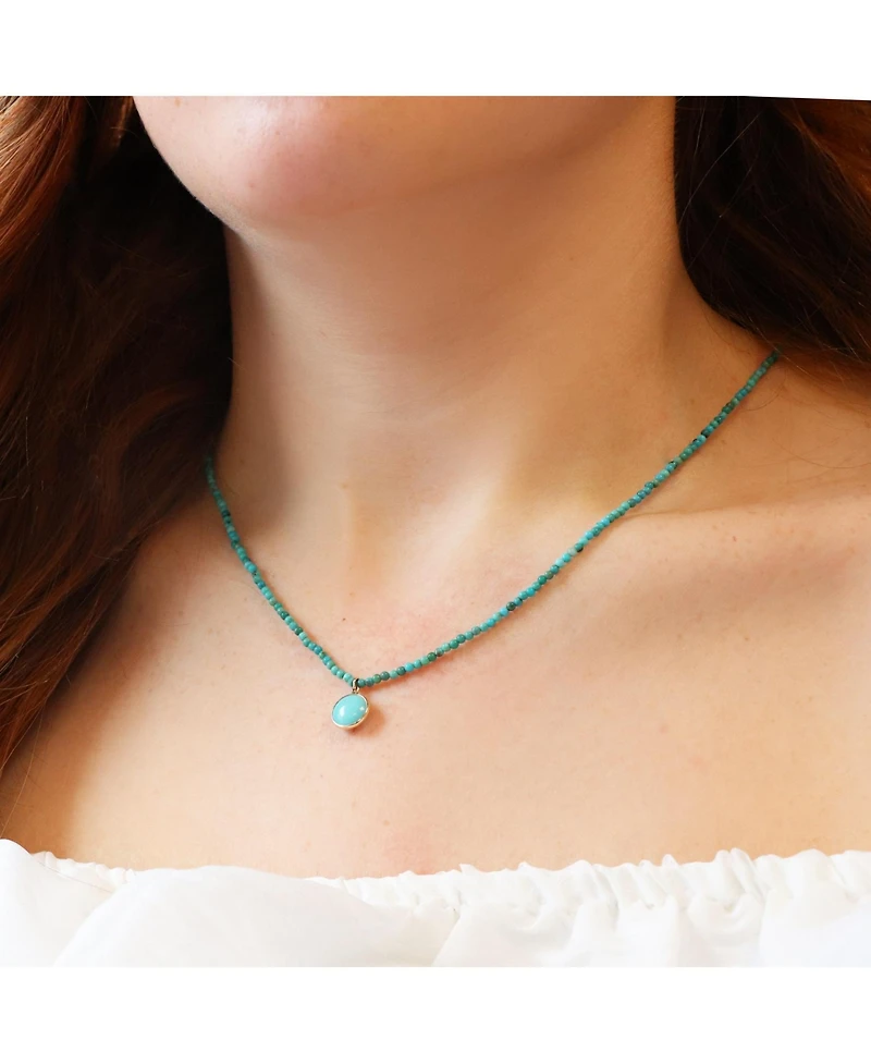 The Lovery Turquoise Bead Bezel Necklace 14K Yellow Gold
