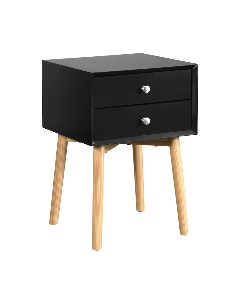 Rainsken Mid-Century Modern Nightstand with 2 Drawers and Rubber Wood Legs, Bedside Table, Sturdy Storage Cabinet for Bedroom, Study and Living Room
