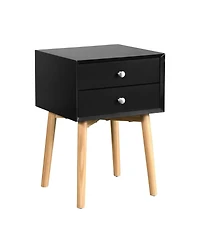 Rainsken Mid-Century Modern Nightstand with 2 Drawers and Rubber Wood Legs, Bedside Table, Sturdy Storage Cabinet for Bedroom, Study and Living Room