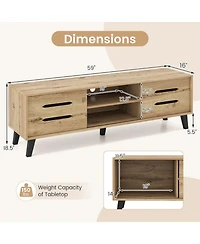 Gouun 59 in Mid-Century Tv Stand with Sliding Doors and Cable Management