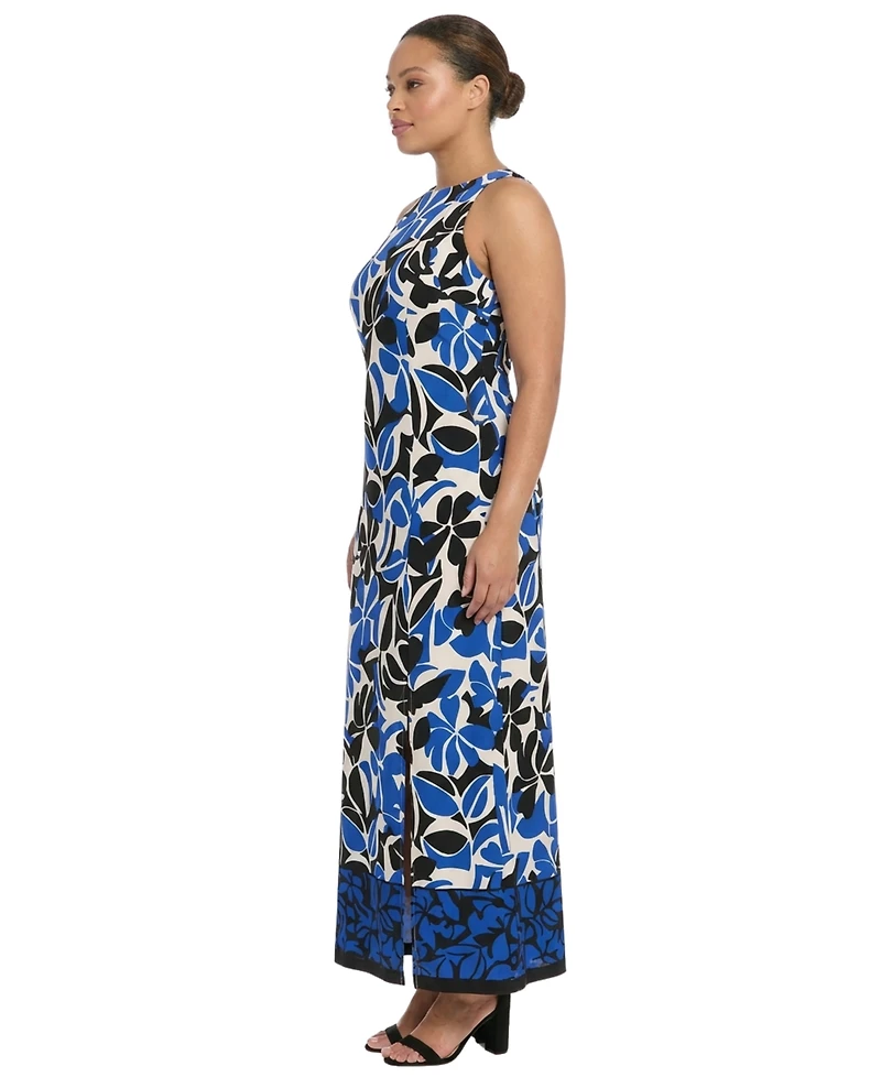 London Times Plus Printed Halter Neck Dress