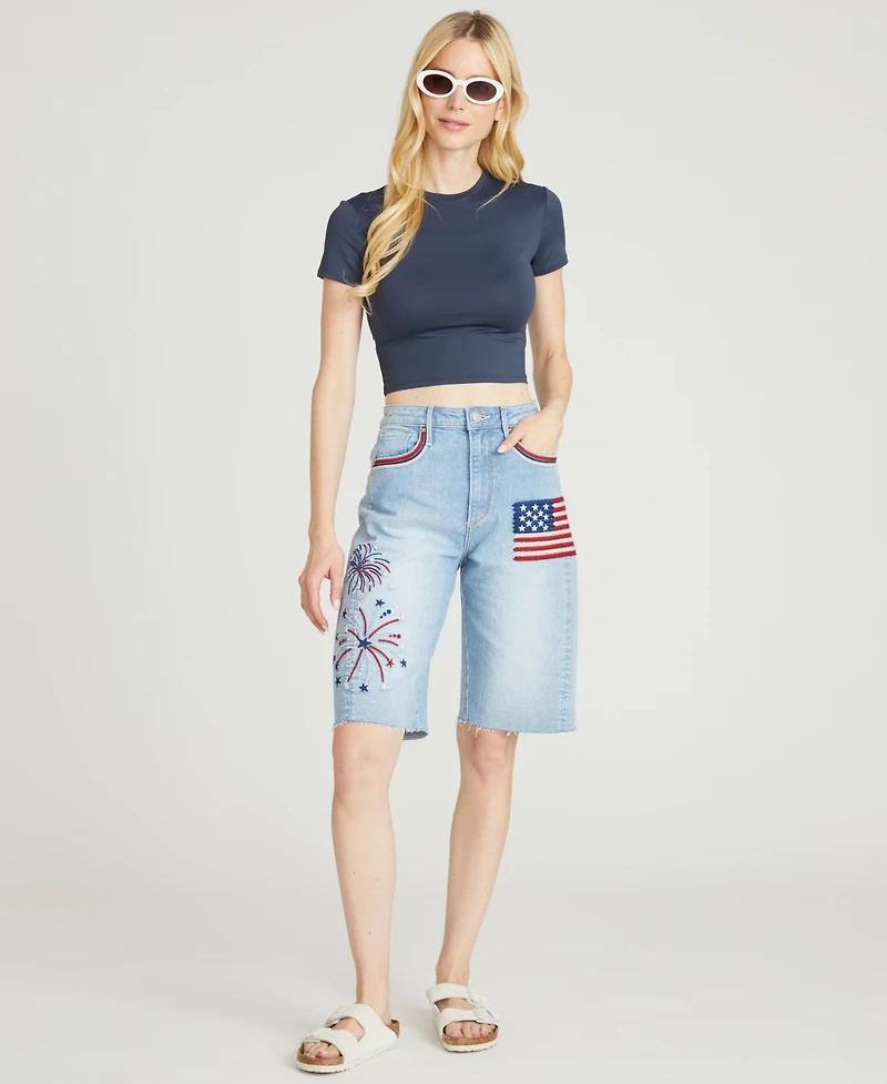Driftwood Women's Palmer Patriotic Embroidered High-Rise Denim Shorts
